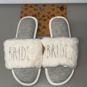 Rae Dunn White and Gray Slippers with Plush Trim